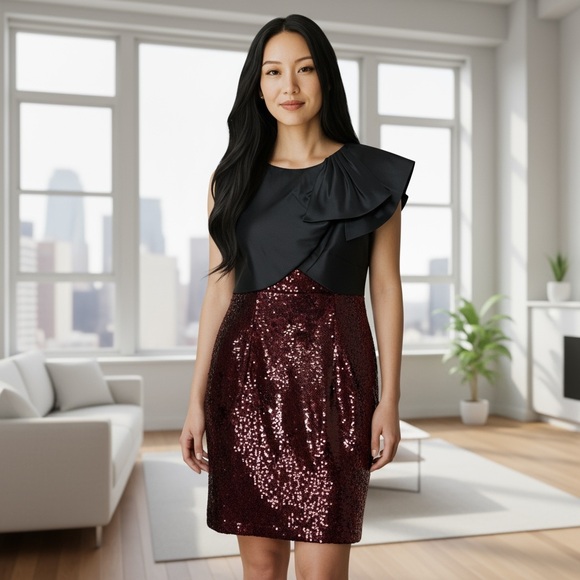 Black and Burgundy Sequin Dress - Picture 1 of 4